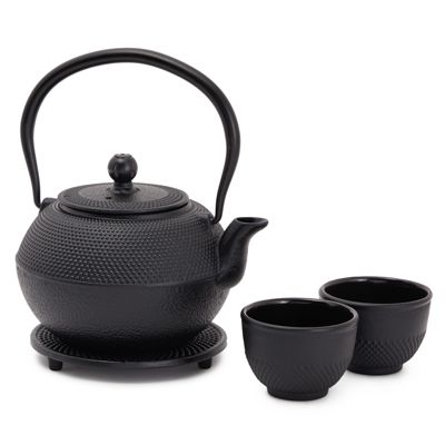Juvale Cast Iron Teapot, Japanese Tetsubin Kettle Set with 2 Cups, Tea Infuser (1200 ml, Black)