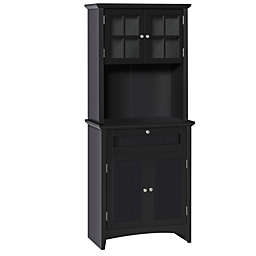 HOMCOM Kitchen Buffet Hutch Wooden Storage Cabinet with Framed Glass Door, Drawer and Microwave Space, Black
