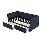 Slickblue Navy Blue Linen Upholstered Daybed with Pull-Out Storage Drawers