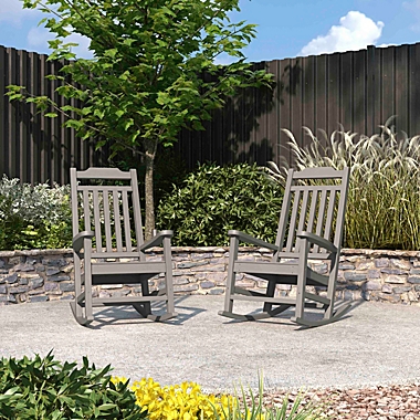 Merrick Lane Set of 2 Hillford Gray Poly Resin Indoor/Outdoor Rocking Chairs. View a larger version of this product image.