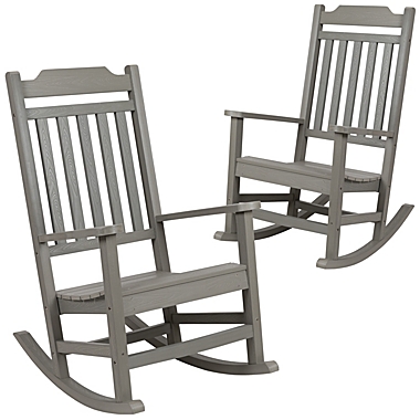 Merrick Lane Set of 2 Hillford Gray Poly Resin Indoor/Outdoor Rocking Chairs. View a larger version of this product image.