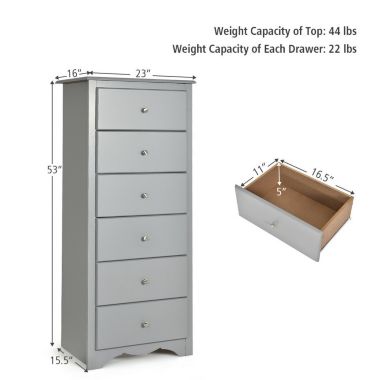 Slickblue 6 Drawers Chest Dresser Clothes Storage Bedroom Furniture Cabinet-Gray. View a larger version of this product image.