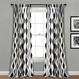Mid Century Geo Light Filtering Window Curtain Panels Black/Gray 52X95 Set
