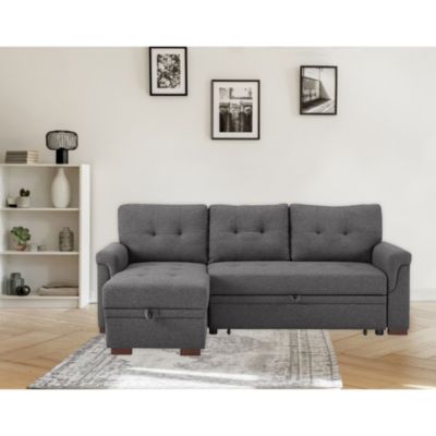 Contemporary Home Living 2-Piece Charcoal Gray Solid Reversible Sleeper Sectional Sofa 84"