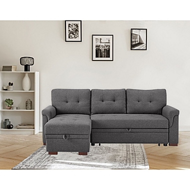 Contemporary Home Living 2-Piece Charcoal Gray Solid Reversible Sleeper Sectional Sofa 84". View a larger version of this product image.