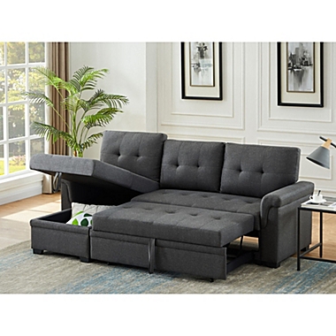 Contemporary Home Living 2-Piece Charcoal Gray Solid Reversible Sleeper Sectional Sofa 84". View a larger version of this product image.