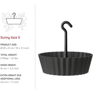 Tree Nest (#122637) Sunny Hanging Lace Pattern Planter Round, Anthracite - 10&reg;. View a larger version of this product image.