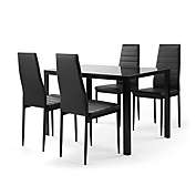 Infinity Merch 5 Pieces Dining Table Set for 4 with Tempered Glass and Faux Leather Chairs in Black