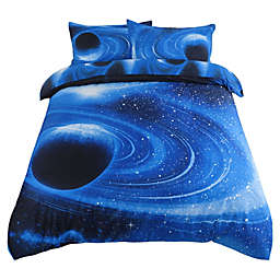 PiccoCasa 3-piece Galaxies Blue Luxury Duvet Cover Sets, 3D Printed Space Themed - 100% Polyester - All-season Reversible Design - Includes 1 Duvet Cover, 2 Pillow Shams, Queen