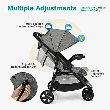 Slickblue Baby Jogging Stroller with Adjustable Canopy for Newborn-Gray. View a larger version of this product image.