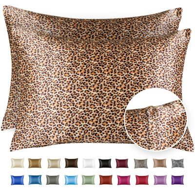 SHOPBEDDING Silky Satin Pillowcase for Hair and Skin - Standard Satin Pillow Case with Zipper, Leopard Print Cheetah (Pillowcase Set of 2) By BLISSFORD