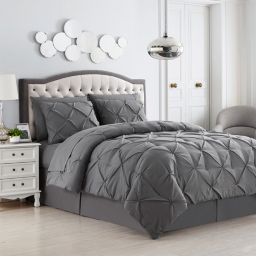 Sweet Home Collection 8 Piece Comforter Set Bag with Unique Design, Bed Sheets, 2 Pillowcases & 2 Shams & Bed Skirt All Season, King, Pintuck Gray