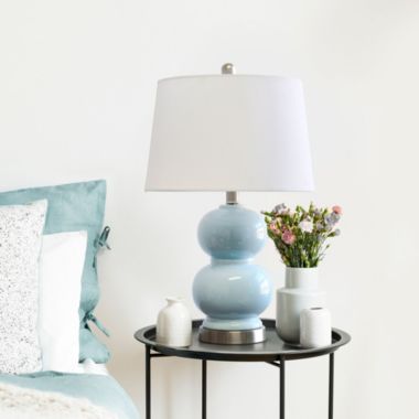 Elegant Designs Indoor Modern Home Decor 13"L x 13"W x 21.25"H Double Gourd Ceramic Table / Desk Lamp -  Light Blue. View a larger version of this product image.