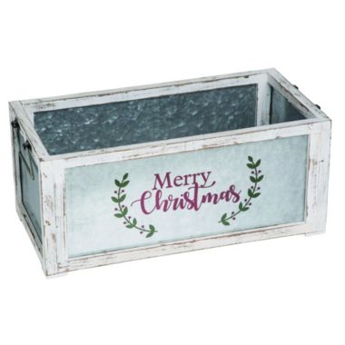 Contemporary Home Living 20" Gray and Blue Hand Crafted Christmas Merry Container. View a larger version of this product image.