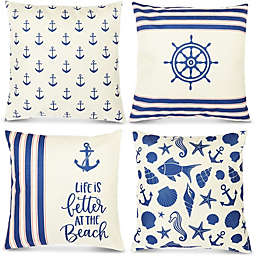 Juvale Nautical Throw Pillow Cover (Cotton, 18 x 18 in, 4 Pack)