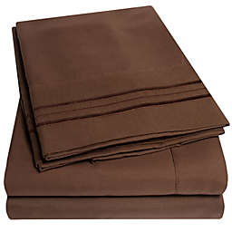 Sweet Home Collection   Bed 4-Piece Sheets Set Luxury Bedding Set with Flat Sheet, Fitted Sheet, 2 Pillow Cases, Queen, Brown