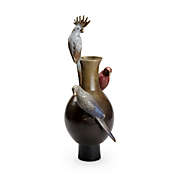SPI Tropical Bird Trio Hand Painted Brass Vase