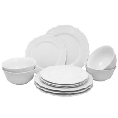 Gibson Home Scallop Buffet Dinnerware Set in White, Set of 12. View a larger version of this product image.