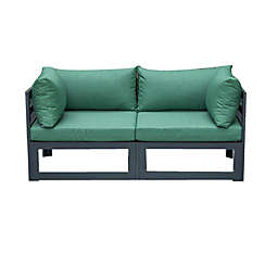 LeisureMod Chelsea 2-Piece Sectional Loveseat Black Aluminum with Cushions - Green