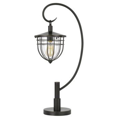 Saltaro Sherpi 30 Inch Metal Downbridge Lantern Table Lamp, Bronze Black- Saltoro Sherpi. View a larger version of this product image.