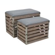 Cheungs Home Decorative Set of 2 Rectangular Wood Slat Storage Bench with Metal Accents and Cushioned Lid