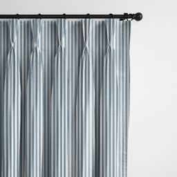 6ix Tailors Fine Linens Cruz Ticking Stripes Indigo/Ivory Pinch Pleat Drapery Panel Pair