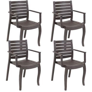 Sunnydaze Polypropylene Stackable Illias Outdoor Patio Arm Chair, Brown, 4pk. View a larger version of this product image.