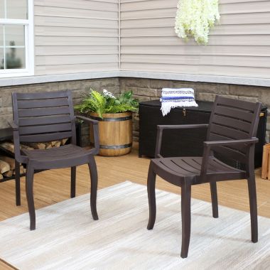 Sunnydaze Polypropylene Stackable Illias Outdoor Patio Arm Chair, Brown, 4pk. View a larger version of this product image.