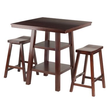 Winsome Orlando 3-Pc Set High Table, 2 Shelves with 2 Saddle Seat Stools. View a larger version of this product image.