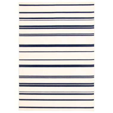 Chaudhary Living 6.5' x 9.5' Blue and Off White Striped Rectangular Outdoor Area Throw Rug. View a larger version of this product image.