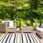 Alternate image 1 for Chaudhary Living 6.5' x 9.5' Blue and Off White Striped Rectangular Outdoor Area Throw Rug