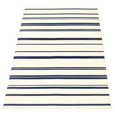 Chaudhary Living 6.5' x 9.5' Blue and Off White Striped Rectangular Outdoor Area Throw Rug. View a larger version of this product image.