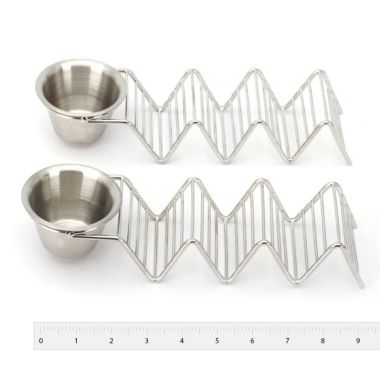 Taco Holder Stand with Salsa Cup - Chrome Finish - Premium 18/8 Stainless Steel - Holds 3. View a larger version of this product image.