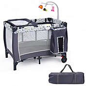 Costway Foldable Travel Baby Crib Playpen Infant Bassinet Bed w/ Carry Bag-Gray