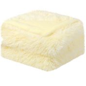 PiccoCasa Warm Solid Faux Fur Throw Blanket 60"X78" - Decorative Fuzzy Long Shaggy Blankets Lightweight Long Fur Microfiber Fleece Blanket for Couch and Sofa - Keep Warmth for Years, Cream