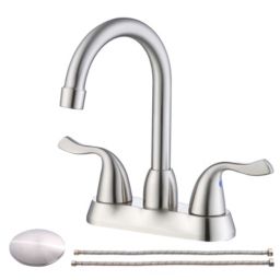 New Space 2-Handle Bathroom Sink Faucet with Plastic Pop-up Drain and Lead-Free  Supply