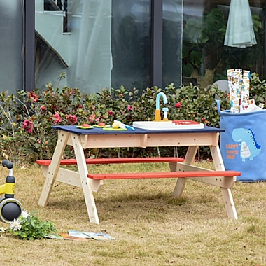 Outsunny Kids Picnic Table with Sandbox Kitchen Toys Faucet Water Pump 37&quot; L x 35&quot; W x 20&quot; H. View a larger version of this product image.