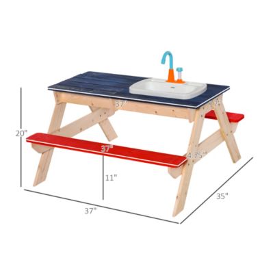 Outsunny Kids Picnic Table with Sandbox Kitchen Toys Faucet Water Pump 37&quot; L x 35&quot; W x 20&quot; H. View a larger version of this product image.