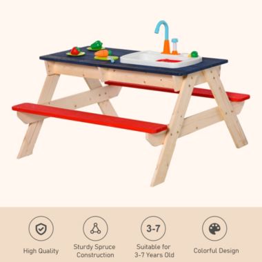Outsunny Kids Picnic Table with Sandbox Kitchen Toys Faucet Water Pump 37&quot; L x 35&quot; W x 20&quot; H. View a larger version of this product image.