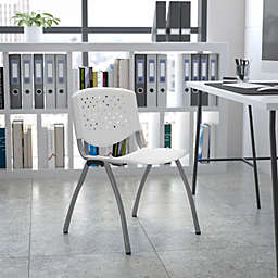 Emma + Oliver Home and Office White Plastic Stack Chair with Perforated Back - Guest Chair