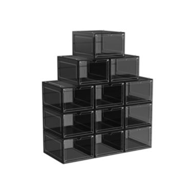 SONGMICS Shoe Boxes, Clear Shoe Organizers, Set of 12, Plastic Shoe Storage with Clear Door, Easy Assembly, up to US Size 10, Black. View a larger version of this product image.