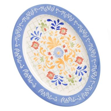 Laurie Gates Tierra 13.8 Inch  Hand Painted Stoneware Serving Platter. View a larger version of this product image.