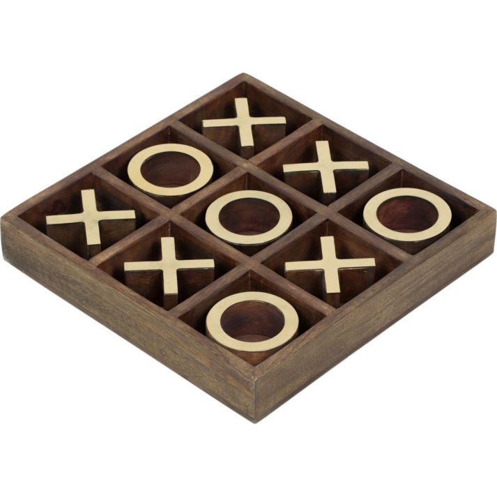 bedbathandbeyond.com | Signature Home Collection 10" Brown Square Mango Wood Tic Tac Toe Board Game