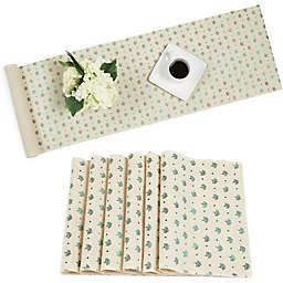 Juvale Ivory Dining Table Runner and Placemats, Set of 6, Green Foil (7 Pieces)