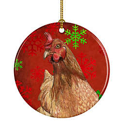 Caroline's Treasures Chicken Red Snowflakes Holiday Christmas  Ceramic Ornament 2.8 x 2.8