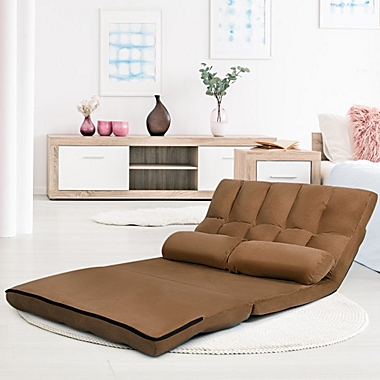 Costway Foldable Floor 6-Position Adjustable Lounge Couch-Brown. View a larger version of this product image.