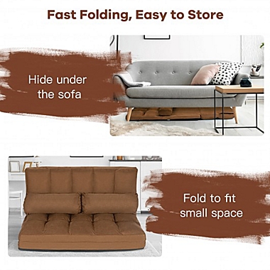 Costway Foldable Floor 6-Position Adjustable Lounge Couch-Brown. View a larger version of this product image.