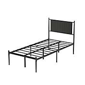 Idealhouse Phillipe Black Twin Metal Platform Bed with Upholstered Headboard - 12.3 in. Height