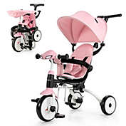 Slickblue 6-in-1 Foldable Baby Tricycle Toddler Stroller with Adjustable Handle-Pink