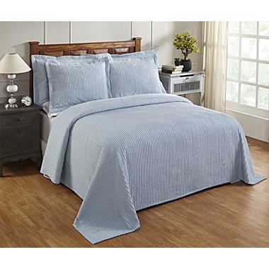 Better Trends Jullian Collection 100% Cotton Tufted Bold Stripes Design Full/Double Bedspread - Blue. View a larger version of this product image.
